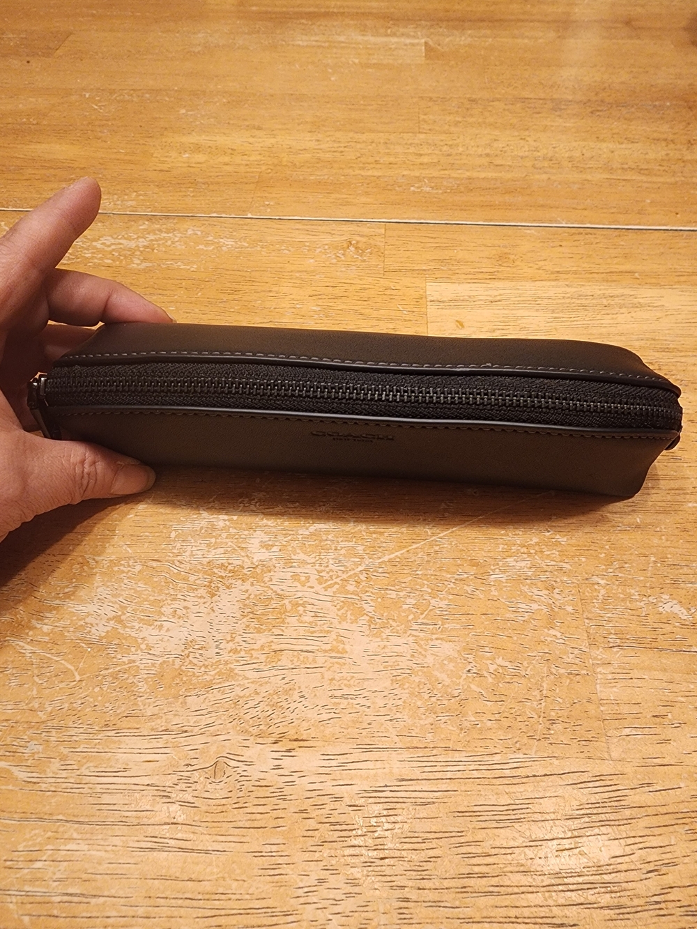 Coach Leather Pencil Case in black featuring a smooth leather finish - Picture 2 of 15